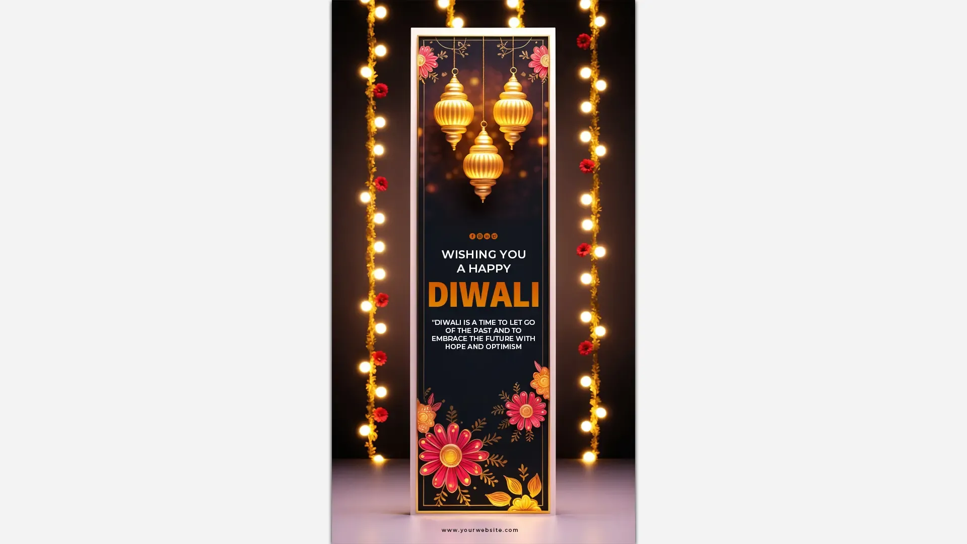 Festive Diwali Greetings Lanterns Design PSD for Instagram Story image